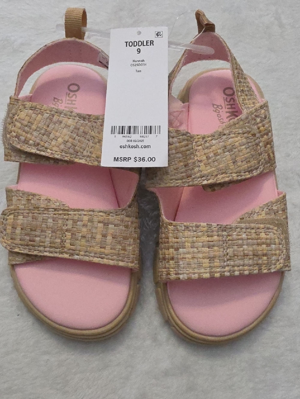 OshKosh B'gosh Tan Woven Sandals with Pink Footbed